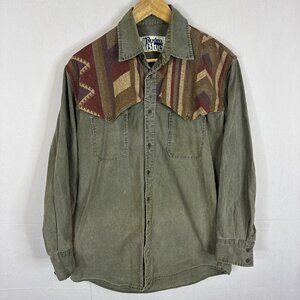 Vintage Rodeo Blue Western Shirt Aztec Yoke Cotton Workwear Men Medium